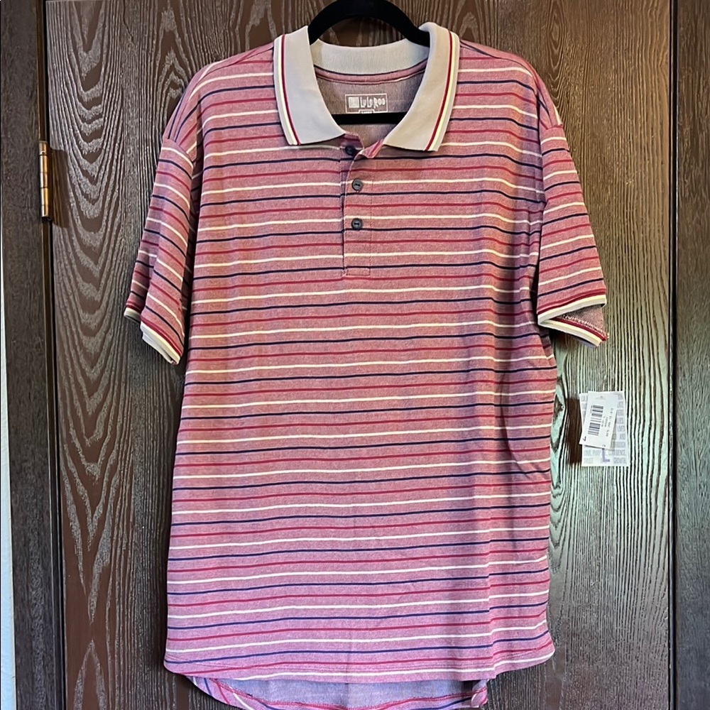 LuLaRoe Pink and White Polo Shirt with Classic Stripes